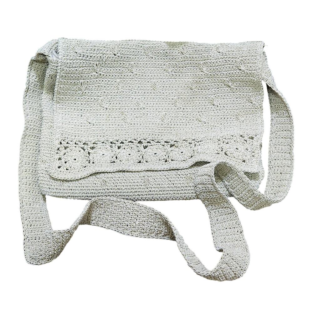 Beige Shoulder or Crossbody Crochet Design Envelope Flap 12x2x8 22-Drop 8-Depth